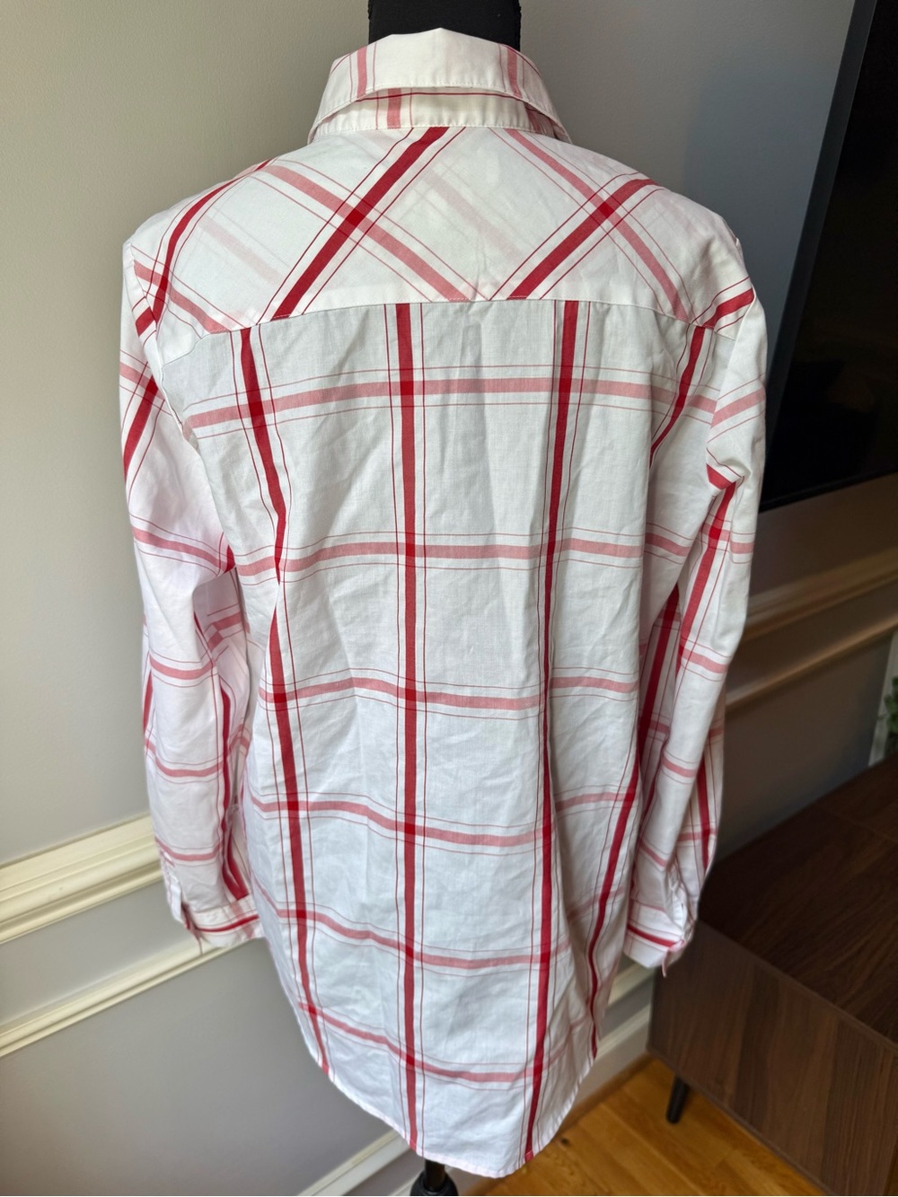 Foxcroft NYC Wrinkle Free Red White Plaid Button Front Long Sleeve Shirt 10 - Picture 2 of 10